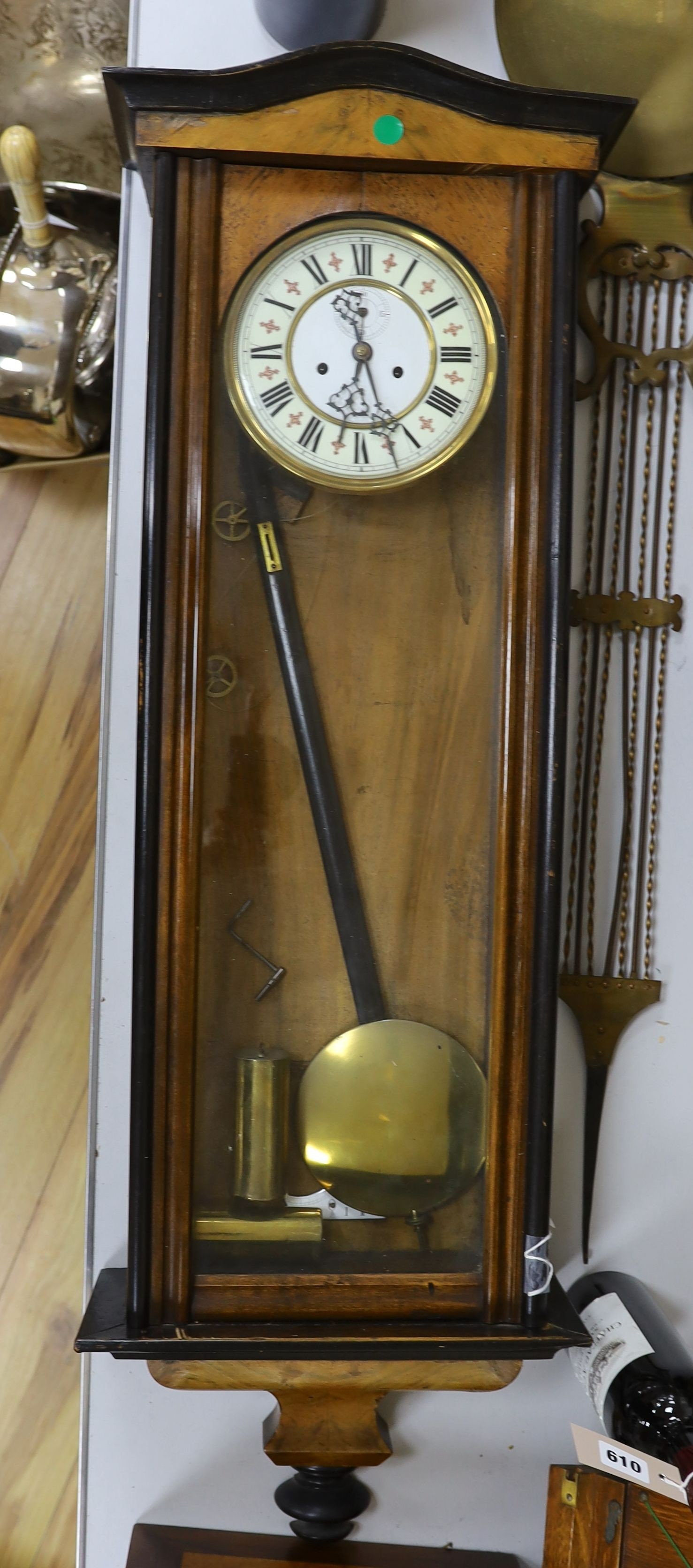 A Vienna Regulator wall clock, 102 cms high.